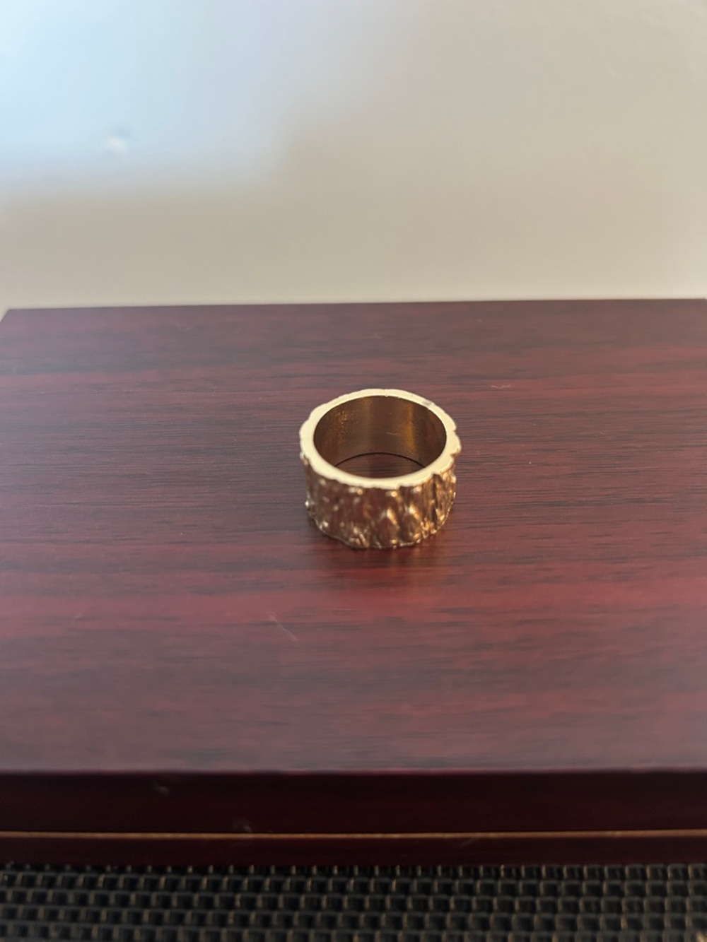 . Nature-inspired wide solid gold band design, chunky textured gold ring-14k - Picture 3 of 7